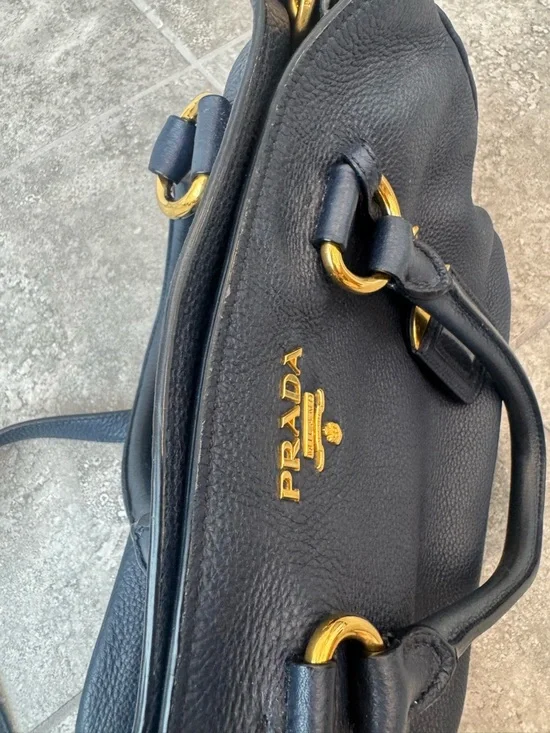 Prada Vitello Daino Bluette Calf leather Tote crossbody shoulder Bag pre owned - Picture 5 of 17